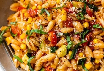Fresh Pasta, Summer Squash & Corn with Tomatoes, Chicken, Basil & Ricotta