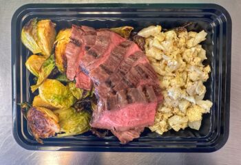 Low Carb Grass Fed Steak with Cauliflower Rice & Grilled Summer Squash