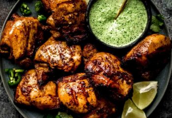 Peruvian Chicken with Sweet Plantains & Aji Verde Sauce