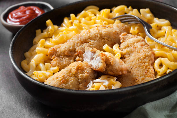 Crispy Chicken Fingers with Creamy Macaroni and Cheese