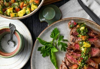 Grass Fed Steak with Jersey Peach Chimichurri Grass Fed Steak with Jersey Peach Chimichurri