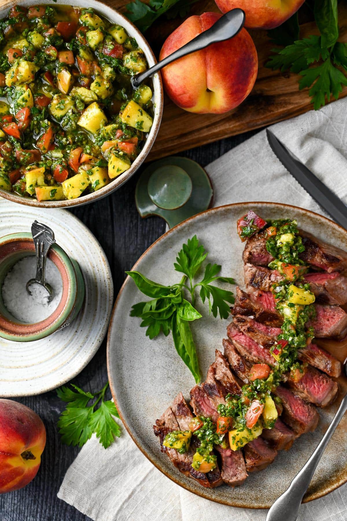 Grass Fed Steak with Jersey Peach Chimichurri